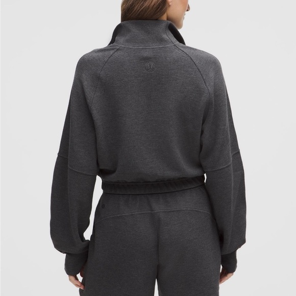 Lululemon Scuba Cropped Funnel-Neck Half Zip Waffle in Heathered Graphite Grey - Picture 3 of 5